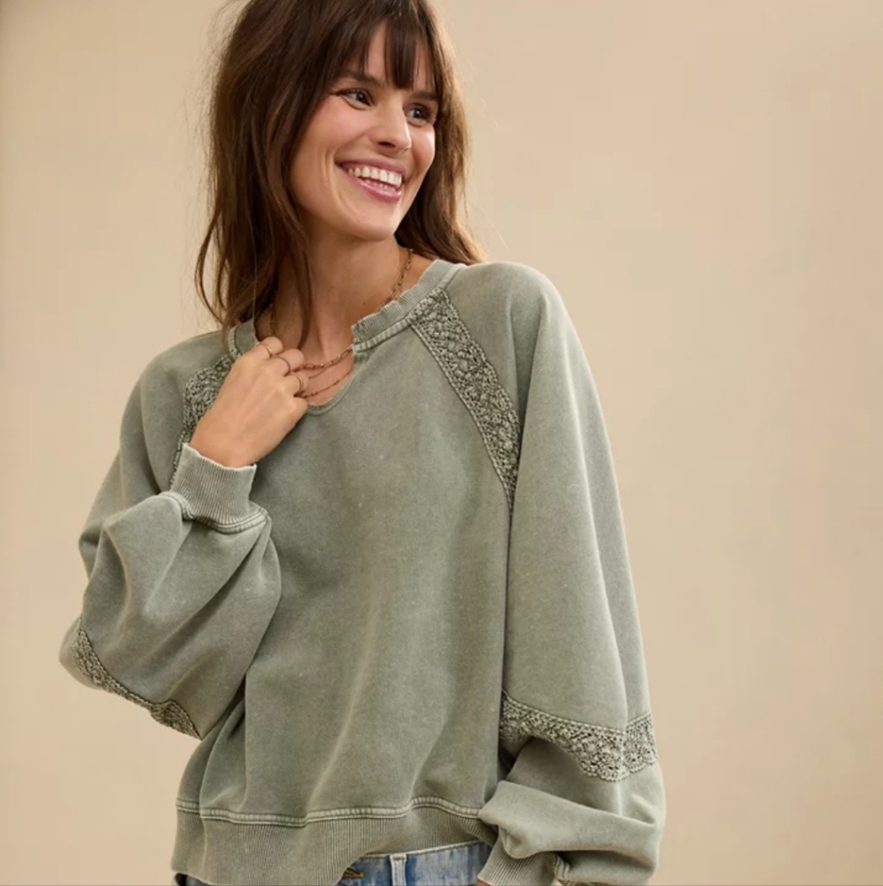 AERIE Crochet Green Sweater